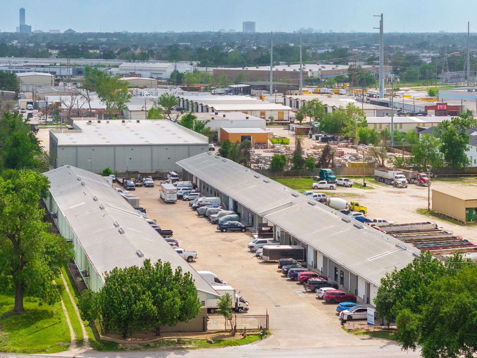 Aerial view of an Exchange property showing truck access and the surrounding industrial district